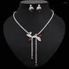 Ketting Oorbellen Set Stijlvolle Klassieke Bruiloft Sieraden Voor Vrouwen Luxe Waterdruppel Zirconia Bruid Wwedding Day