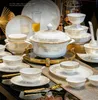 Louça de mesa de ouro de luxo sob esmalte de paisagem artística Padrão de osso China Jantar Dinner Ceramic White Dinnerware