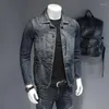 Giacche da uomo Primavera Vintage Set Giacca di jeans Patch Slim Fit Fashion Street Abito Tinta unita Cappotto versatile