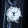 Cheap New 5396G-011 Grand Complications Calendar Automatic Mens Watch Steel Case White Dial Moon Phase Watches Leather Watches Hel278n