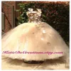 Mignon Spaghetti À La Main Fleur Filles Robes Arc Ceinture Perle Princesse Enfants Étage Longueur Demoiselle D'honneur Robe Fille Pageant Ball Gown299B