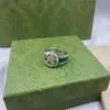 Nya smycken 925 Silver G Letter Hollowed Out Green Emalj Ring Men's and Women's Retro Ring Fashion Street306K