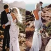 2020 Sell Country Farm Wedding Dresses Full Lace Mermaid Long Sleeve Sexig backless Summer Garden Bridal Gowns Boho Robe de Mar268L