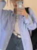 Chemisiers pour femmes HOUZHOU Harajuku Basic Chemisier rayé bleu Femmes Chemises à manches longues Mode coréenne Surdimensionné Streetwear Femme Style Preppy