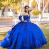 2021 Sexy rouge bleu royal dentelle pailletée robes de Quinceanera robe de bal perles de cristal or rose paillettes chérie avec manches Ruffl259V