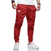 Calças de moletom masculinas casuais com vários bolsos joggers 2023 moda masculina slim fit cargo cor sólida calças masculinas streetwear