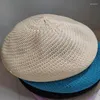 Bérets 2023 casquette pour femmes été mince tricoté lin polyvalent en trois dimensions artiste chapeau violet respirant citrouille