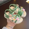 Sandals Summer Little Girls Sandals Flower Simple Cute Pink Green Children Sandals Toddler Baby Soft Casual School kids Shoes 230721