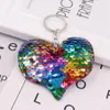 Mode dubbelsidig anti-Bright Love KeyChain Heart Glitter Kvinnspåse Pendant Car Keychain