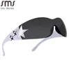 Y2k Star Decor Wrap-Around Sunglasses New Women 2000'S Punk Sun Glasses Brand Designer Eyewear Gogglr Men Sports Eyewear Oculos