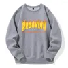 Herrtröjor Brooklyn York Fire Design Printing Mens Hooded Loose Overized Fleece Sports Street Hoody Basic All Match Sweatshirt