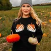 Sweats à capuche pour femmes 2023 mode européenne et américaine citrouille crâne peint à la main pull à col rond Halloween pull tendance décontracté