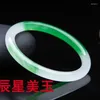 Bangle Genuine Natural Jade Floating Green Flower Jadeite Myanmar Jades Stone Thin Round Bangles Bracelet Women Fine Jewelry