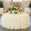 Romantyczne marszczone stoliki spódnica ręcznie robione dekoracje stołu ślubne niestandardowe kość słoniowa biała organza ciasto stół tkaninowa 334G