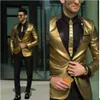 Solove 018 New Gold Wedding Men Suit Tuxedos Two Pieces Slim Fit Bridegroom One Button Suit296b