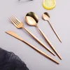 Dinnerware Sets 4Pcs/lot Korean Portable Cutlery 304 Stainless Steel Table Fork Knife Spoon Dinner Set Gold Tableware