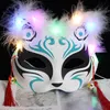Party Masks Lysande LED -mask japanska rävar Rave Costume Anime Half Face Cat Masquerade Festival Cosplay Props 230721