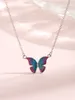 2023 Europese en Amerikaanse Retro S925 Sterling Zilver Nieuwe Roze Blauwe Vlinder Ketting Temperament Hoogwaardige Ketting Meisje