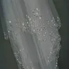 Bröllopslöjor bröllop brud slöja 2-skikt handgjorda pärlhaltiga halvmåne brudtillbehör slöja vit och elfenben färg i stock283m