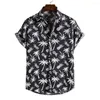 Men's Casual Shirts Mens Vintage Pineapple Palm Tree Print Beach Aloha Hipster Black Short Sleeve Hawaiian Shirt Men Party Vacation Clothing