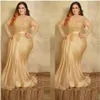 2022 goud sexy plus size formele avondjurken elegant met lange mouwen gouden kant hoge hals schede jurk voor speciale gelegenheden mother253i