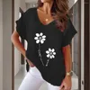 Women's Blouses Lady Batwing Sleeve Top Women Summer T-shirt Floral V Neck Tee Soft Breathable For Mid Length Loose Fit Wear