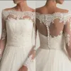 Off the ramion Wedding Jackets koronkowe aplikacje Bridal Boleros owinąć top z długim rękawem, spersonalizowana kurtka ślubna 219J