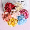 Decorative Flowers 9.2cm 6Pcs Artificial Flower Mini Rose Bouquet For Home Wedding Decoration Handmake Scrapbooking DIY Wreaths Craft Fake