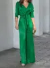 Kadınlar İki Parçalı Pantolon RDMQ 2023 Yaz Kadınlar Yeşil Mahsul Tops 2pcs Set Sexy Lace-Up orta kollu üst düz bacak takım elbise tatil kıyafetleri