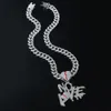 Hip Hop Rapper Men shiny diamond pendant gold necklace Iced out Broken heart NO LOVE letters pendant micro-inset full zircon jewelry night club 50cm Cuban chain 1539