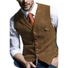 Cinza Colete Masculino Tweed Colete Entalhe Lapela Lã Espinha De Peixe Colete Homem Vintage Terno Formal Colete Homem Top247L