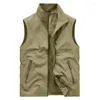 Men's Vests Dress Vest Overalls Summer Cardigan Male Working Coat Motorcycle Gilets Clothes Man Hunting Waistcoat Sleeveless Zip