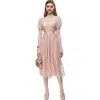 Abiti da passerella da donna O collo maniche corte piping pizzo High Street Fashion Designer Vestidos