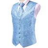 Gilet da uomo in seta Gilet da sposa da uomo Cravatta senza maniche Gilet occidentale Giacca Cravatta Hanky Gemelli Azzurro corallo Beige Argento Borgogna 230721