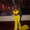 Sexy Gelber Samt Afrikanisches Meerjungfrau-Abschlussballkleid Plus Size Sweetheart Side Split Formelle Abendkleider Lange Gala-Partykleider2962