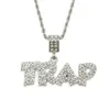 Hip Hop Rapper Shiny Diamond Pendant Gold Necklace Trap Letters Pendant Micro-Inset Zircon Jewelry 75cm Night Club Accessory Ströja kedja 1526