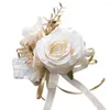 Dekorativa blommor Rose Wrist Corsage Champagne Flower Band Armband för Party Suit Decor