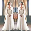 Griechisches Göttinnen-Hochzeitskleid mit langen Ärmeln, tiefem V-Ausschnitt, fließendem Chiffon, bodenlang, anmutige Brautkleider, Vestidos de Noiva, Cus294O