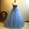 Abito di Sfera Blu Abiti Quinceanera 2020 Tulle Appliques Dolce 16 Abito Lungo di Promenade Del Partito Abiti da 15 Anos338R