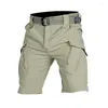 Shorts Masculino Masculino Tático Verão Múltiplos Bolsos Elasticidade Militar Tático Calças na Comprimento do Joelho Ao Ar Livre À Prova D' Água Exército Cargo