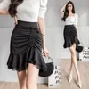 Röcke Sexy Koreanische Mode Frauen Fischschwanz Rock Schlank Kordelzug Paket Hüfte Hohe Taille Plissee Patchwork Chiffon Kurz