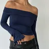 Dames T-shirts Y2K Vintage off-shoulder crop tops Koreaanse mode lange mouw slim fit blouse Tee Elegant backless T-shirt Dames Club