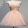 2019 Scoop New Designer Curto mini V de volta tule Vestido de baile Popular Vestido de noite dama de honra vestido de festa rosa Vestido de baile253p