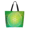 Sacs à provisions mode imprimé à la mode géométrie sacrée fleur de vie fourre-tout lavable toile Shopper épaule Mandala sac à main