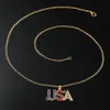 Hip Hop Rapper pingente de diamante brilhante colar de ouro strass colorido pingente de letras dos EUA pingente de zircão jóias acessório para boate Suéter corda de torção cadeia 60cm 1536