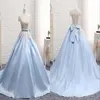 Light Sky Blue Ball Gown Sweet 16 dresses Off the shoulder Satin Applique Lace With Short Sleeve Corset Quinceanera Dress Prom Dre294D