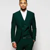 Costumes pour hommes Slim Fit Hommes Vert Foncé Revers À Pointe 3 Pièce De Mariage Garçons D'honneur Tuxedos Veste De Mode Masculine Avec Un Pantalon Gilet De Bal Vêtements