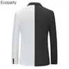 Vestes pour hommes bicolore Patchwork hommes bouton unique jolie pochette 2023 printemps automne mode noir blanc veste Costume de fête de mariage