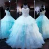 2020 Abiti da ballo in organza di lusso Abiti da quinceanera Ruffles Perline Perle Corpetto Lace Up 16 Sweet Prom Gowns251B