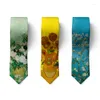 Bow Ties Men's Oil Sunflower Print Tie For Men High Quality Classic Monet Gentleman Neckties Party Matching Slim Fit Funny